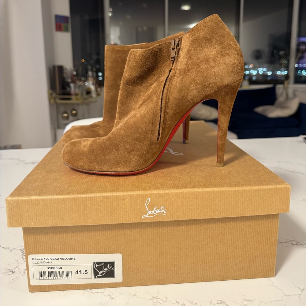 Christian Louboutin Suede "Belle" Booties 100mm (3.93 inches) Size 41.5